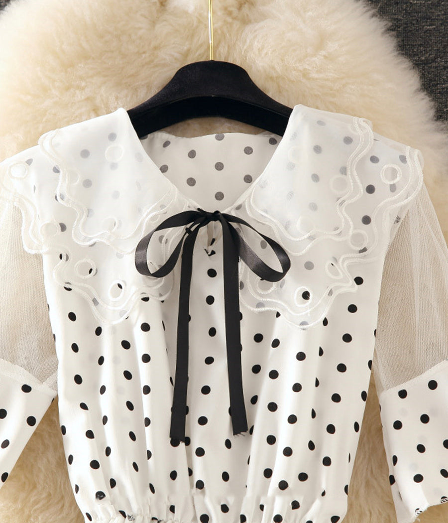 Lovely A line polka dot lace dress summer dress  1248