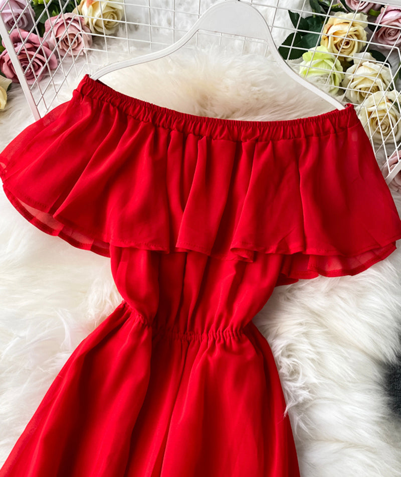 Red A line chiffon dress fashion dress  1064
