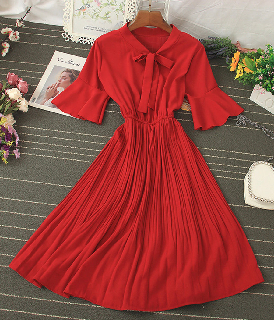 A line round neck short sleeve dress summer dress  1194