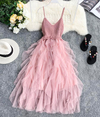 Spaghetti Straps Ruffle Midi Dress  1289