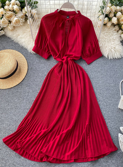 Simple A line pleated dress fashion girl short sleeve dress  1181