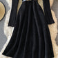 Lovely A line corduroy dress long sleeve lace dress  924