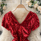 Shiny v neck sequins short dress party dress  860