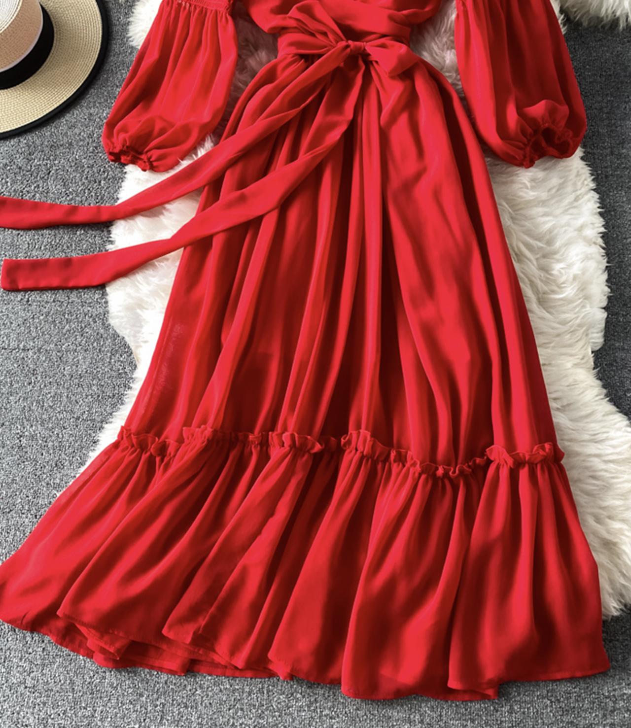 Rotes A-Linie Chiffonkleid Mode Mädchenkleid 840