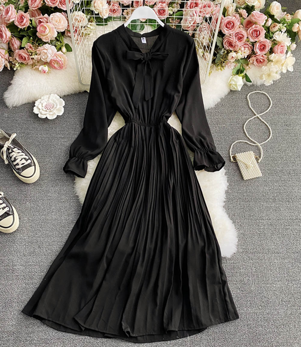 A line chiffon dress long sleeve dress  846