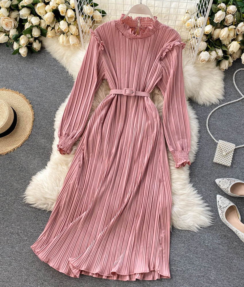 Einfaches A-Linien-Kleid mit langen Ärmeln, Modekleid 901