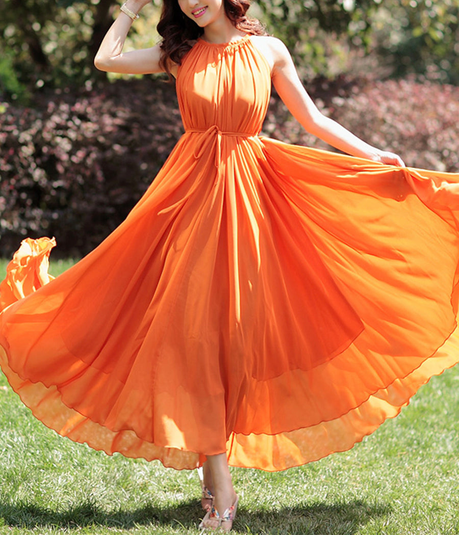 Cute round neck chiffon dress women's dress  1188