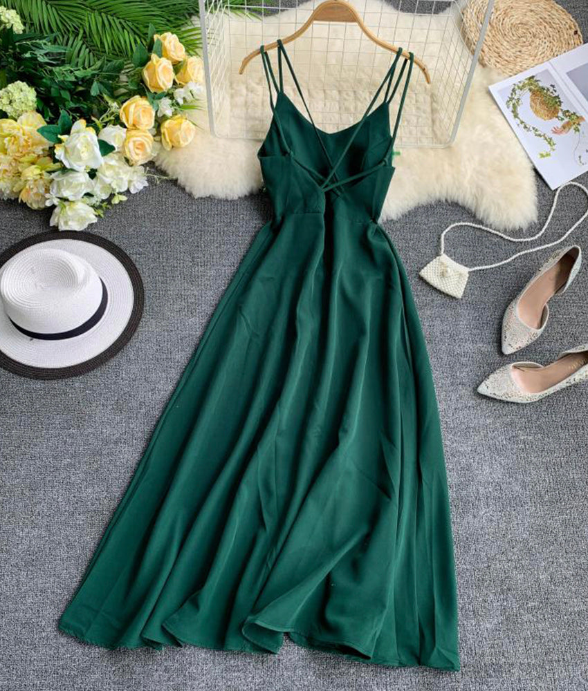 Einfaches A-Linien-Kleid mit V-Ausschnitt, modisches Kleid 888