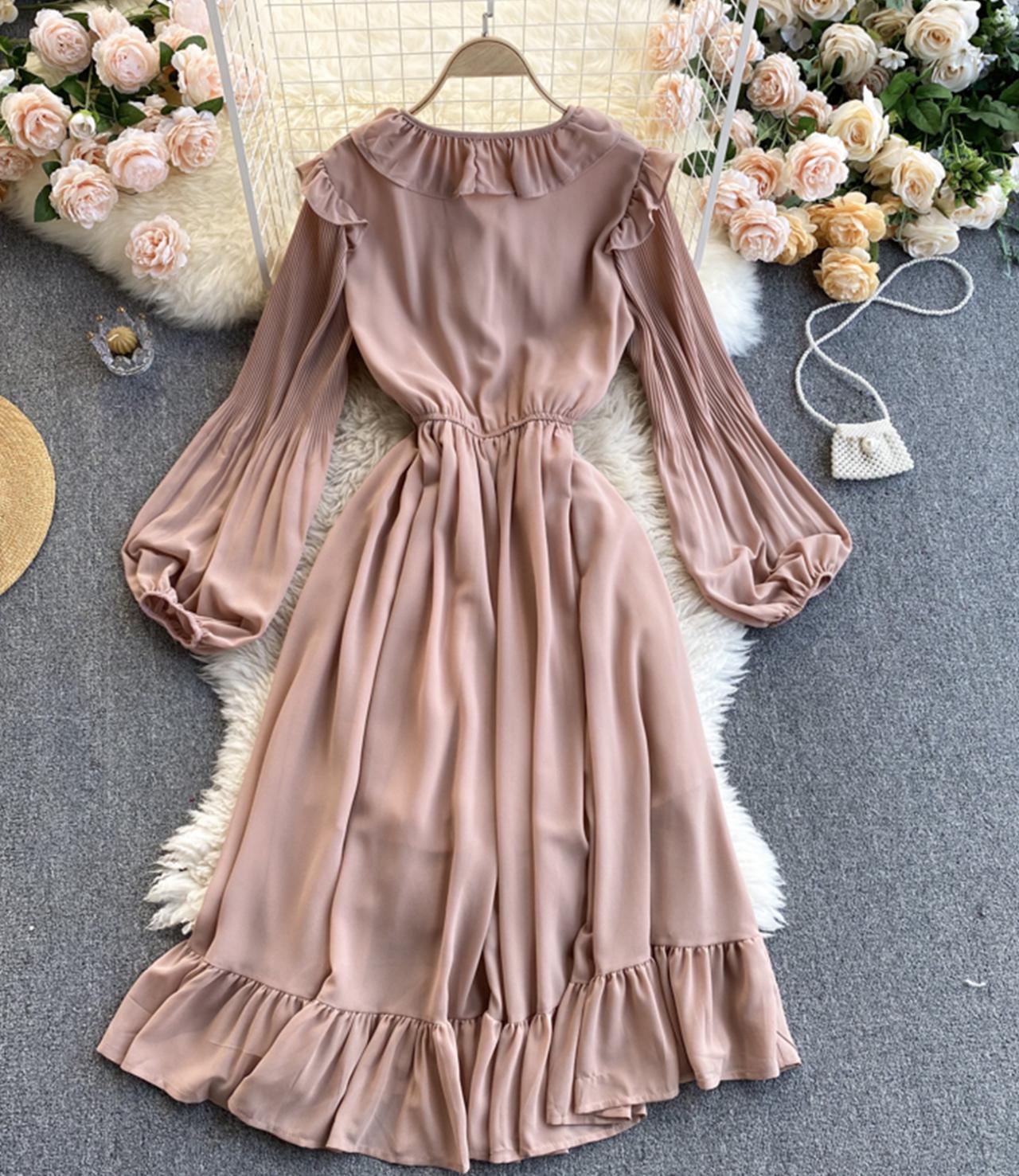 Cute chiffon A line dress long sleeve dress  786
