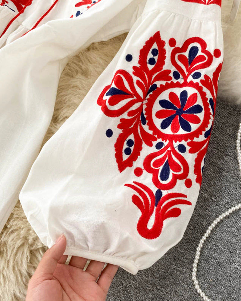 Loose embroidered dress long sleeve dress  1015