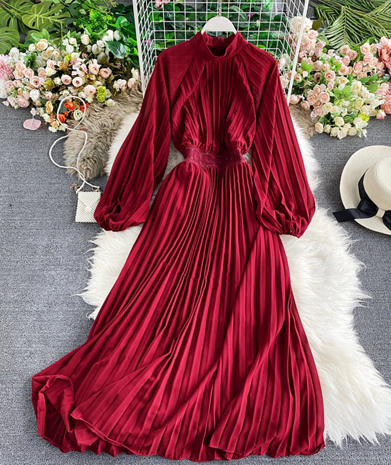 A line round neck long sleeve dress  964