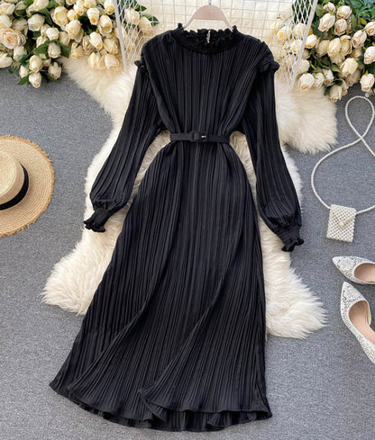 Einfaches A-Linien-Kleid mit langen Ärmeln, Modekleid 901