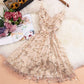 Stylish v neck tulle sequins short dress party dress  1131