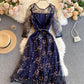 Blue lace short A line dress fashion girl dress  797