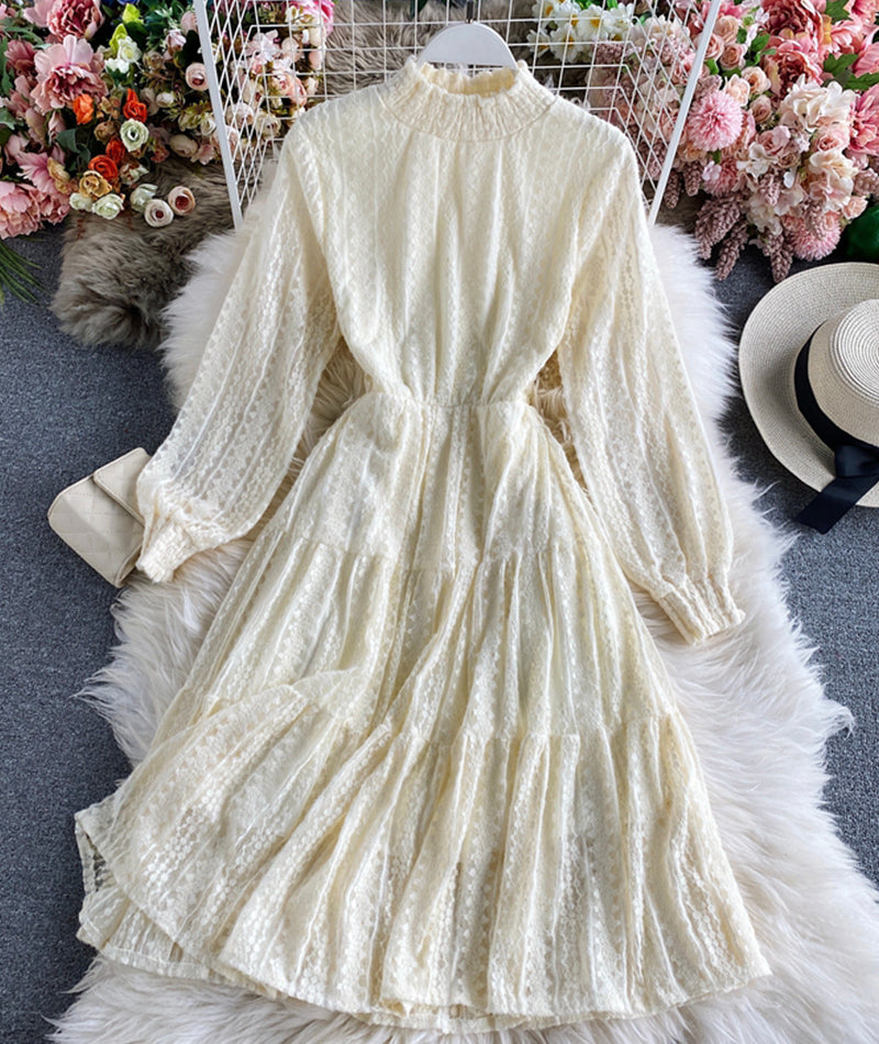 Cute lace long sleeve dress lace dress  974