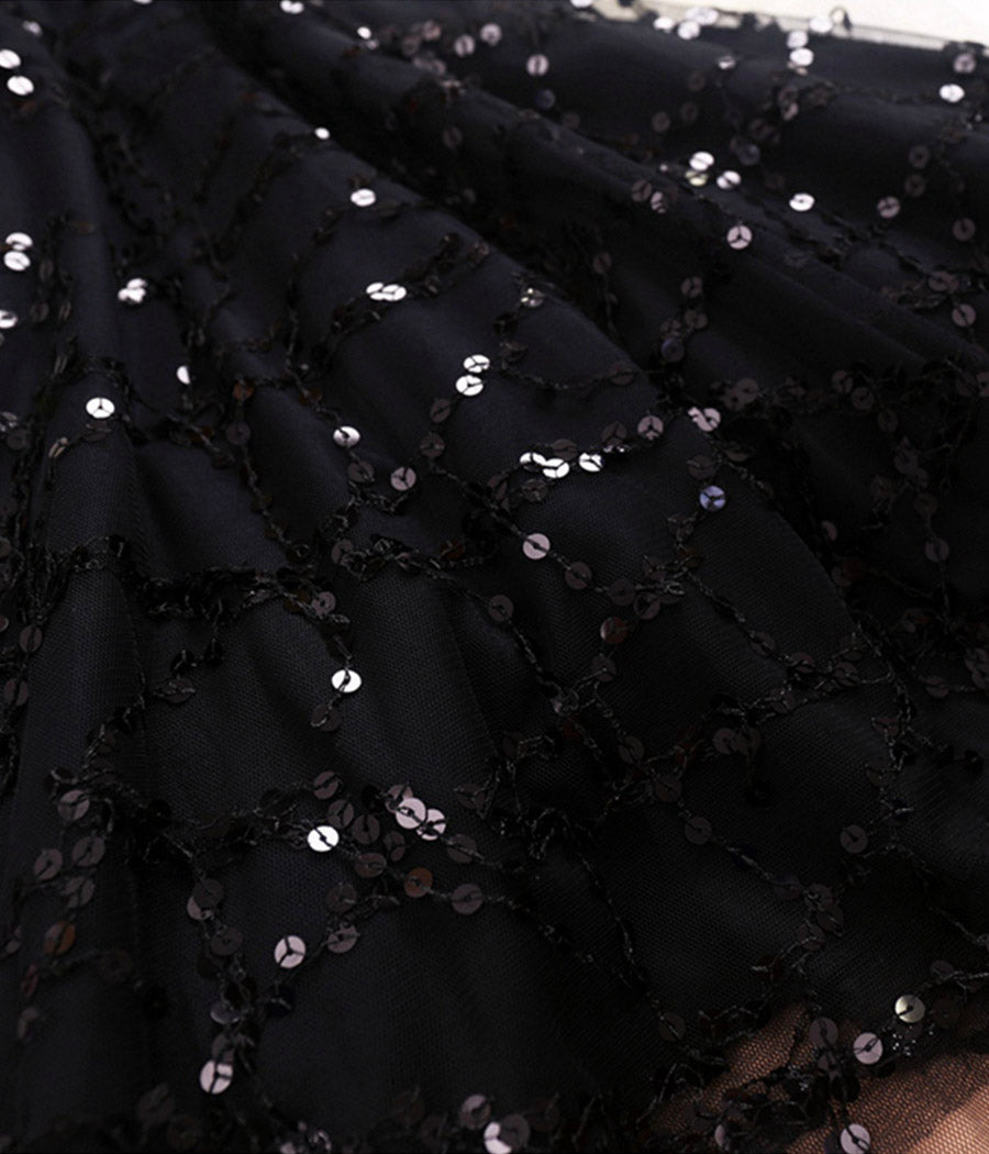 Stylish v neck tulle sequins short dress party dress  1131