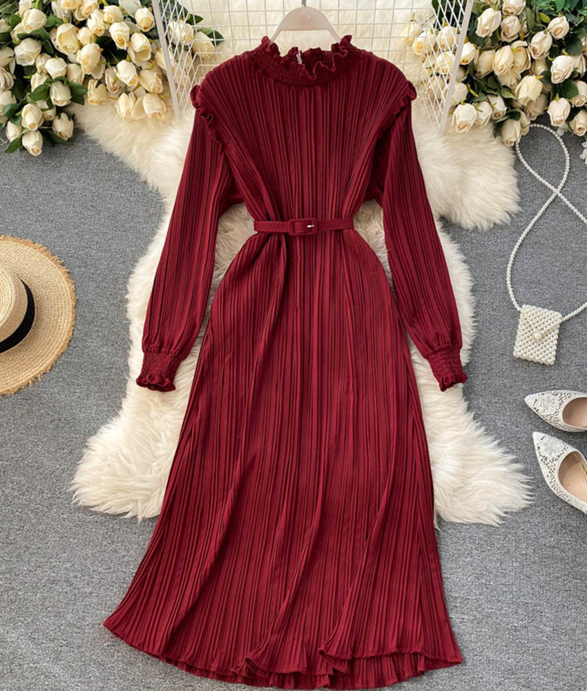 Einfaches A-Linien-Kleid mit langen Ärmeln, Modekleid 901