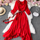 A line v neck lace long sleeve dress  995