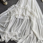 Simple A line chiffon dress white v neck dress  824