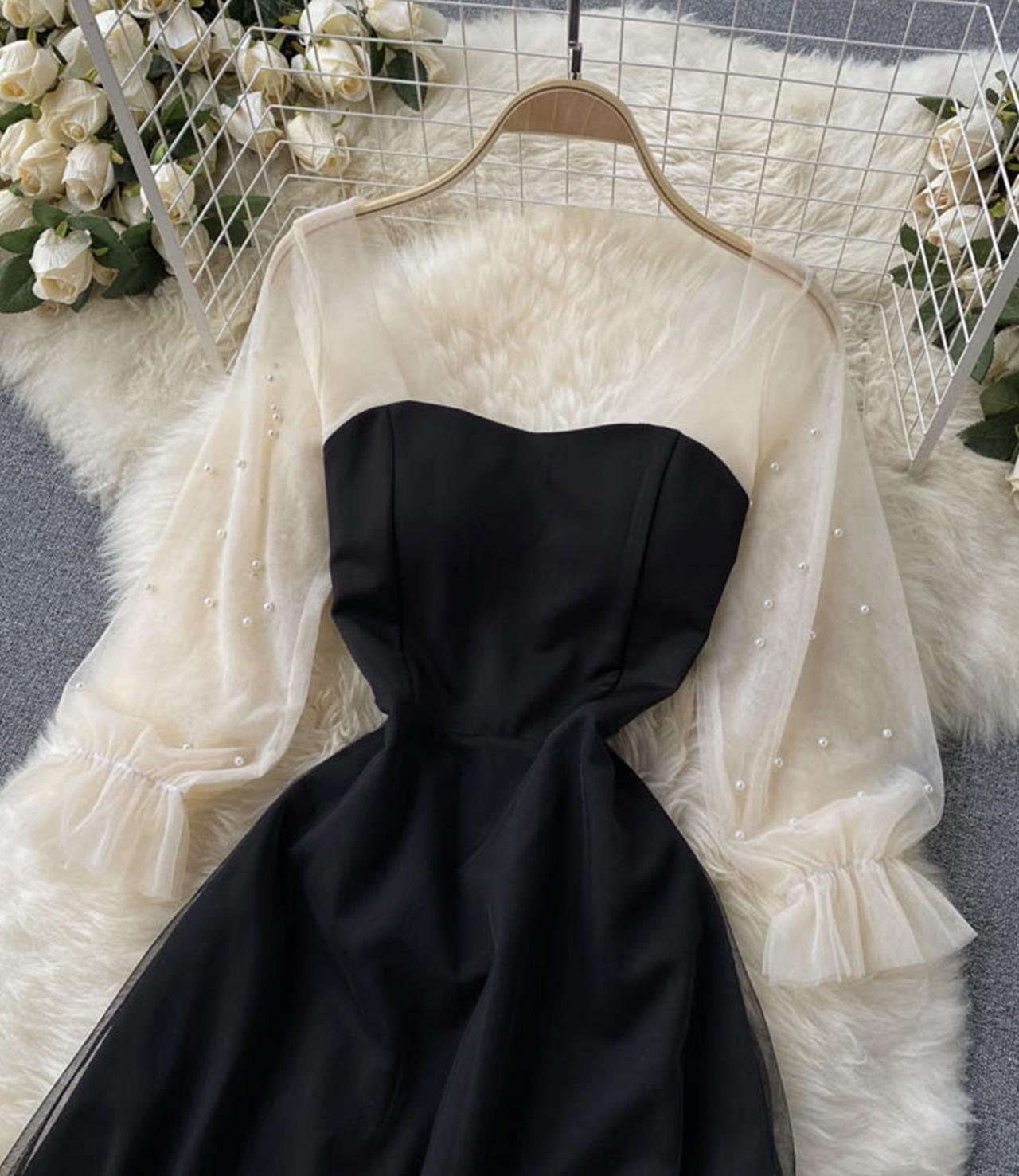 Black A line tulle short dress fashion dress  732