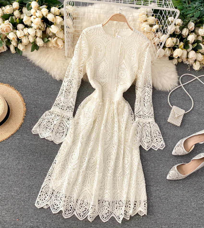 A line lace long sleeve dress fashion dress  972