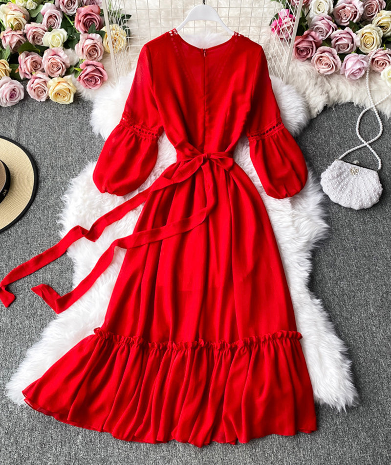Rot A-Linie Chiffonkleid Mode Mädchenkleid 1000