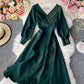 Simple A line v neck dress long sleeve dress  916