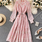 Elegant O-neck lace long sleeve dress  970