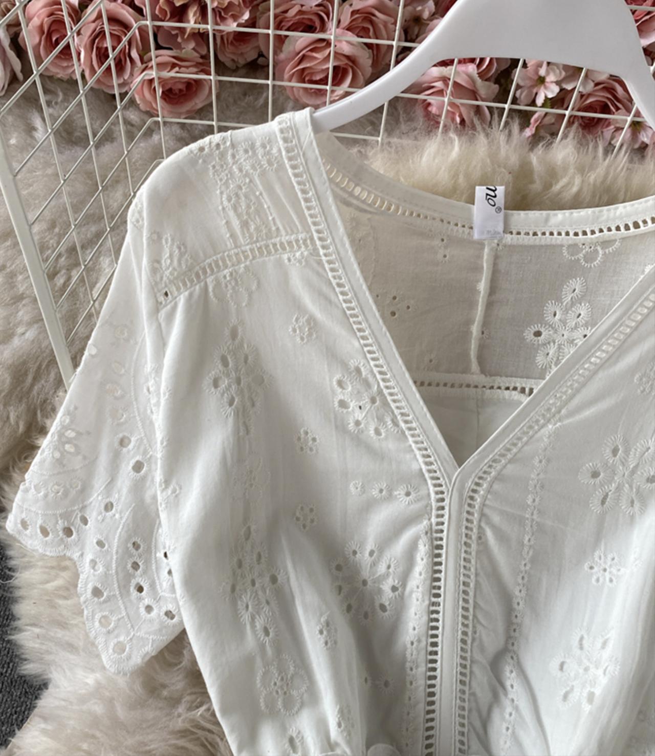 Cute v neck dress white dress  822