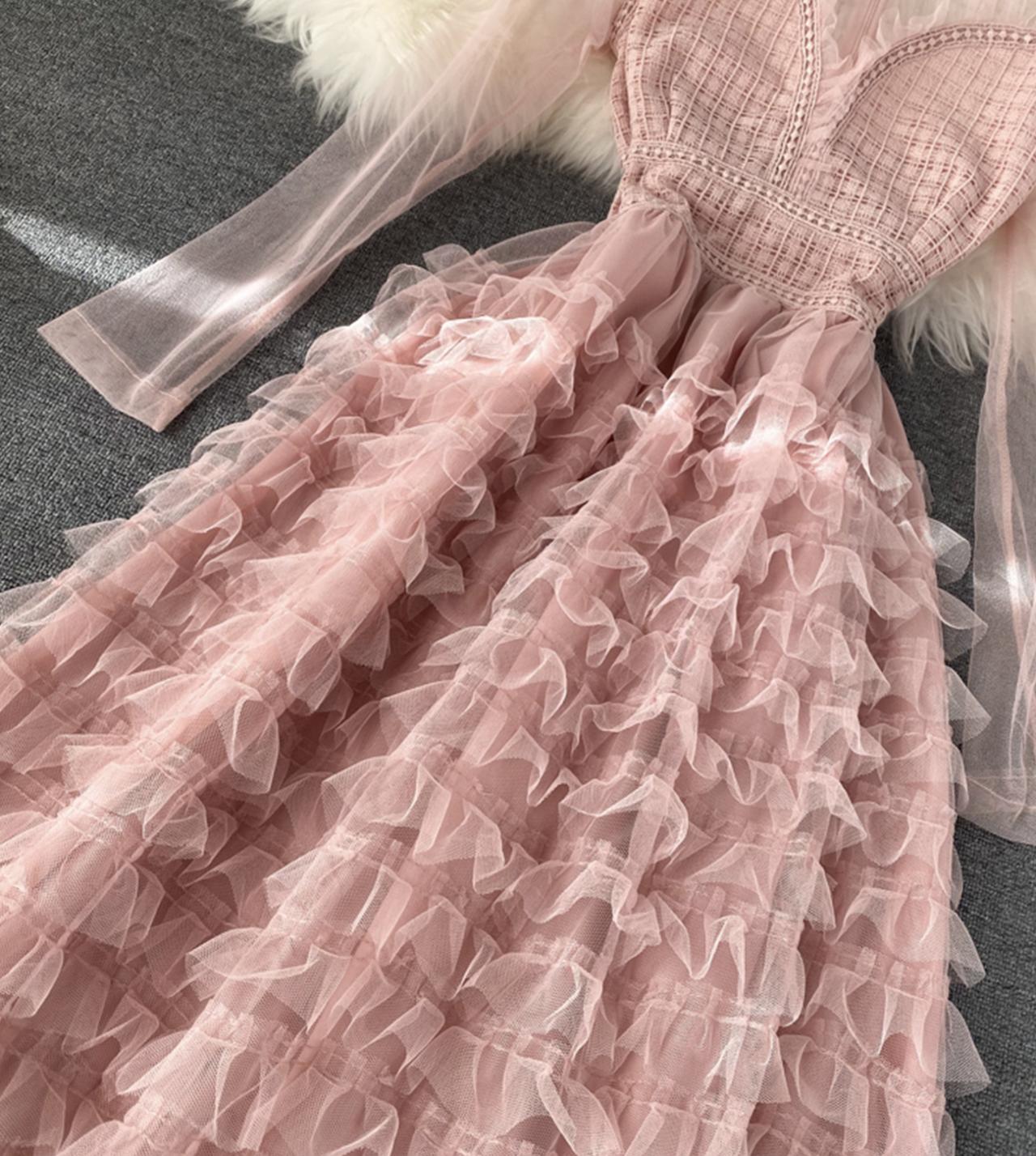 Stylish A line long sleeve dress  771