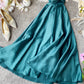 Einfache A-Linie V-Ausschnitt Satinkleid Mode Mädchenkleid 915