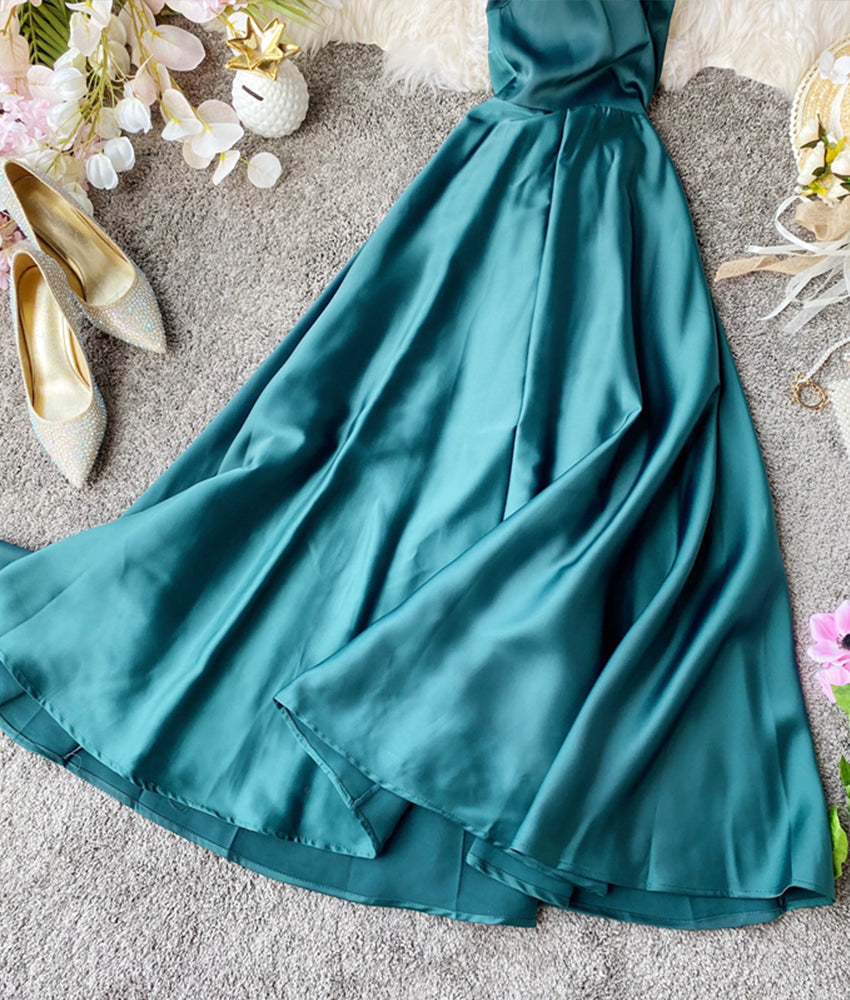 Einfache A-Linie V-Ausschnitt Satinkleid Mode Mädchenkleid 915