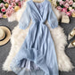 Simple A line v neck tulle dress women's dress  1059