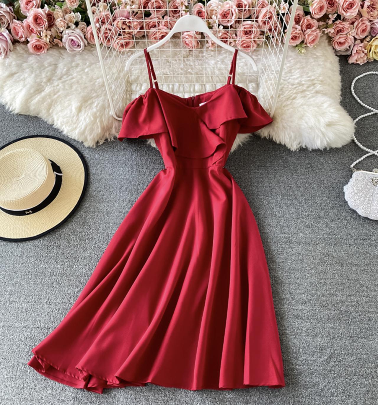 Cute off shoulder short dress A line fashion dress  744