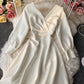 Simple A line v neck dress long sleeve dress  916