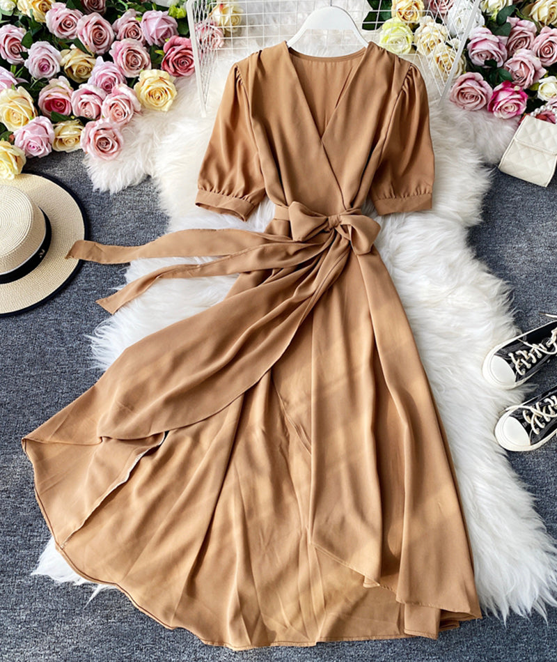 Simple v neck short sleeve dress fashion dress  939