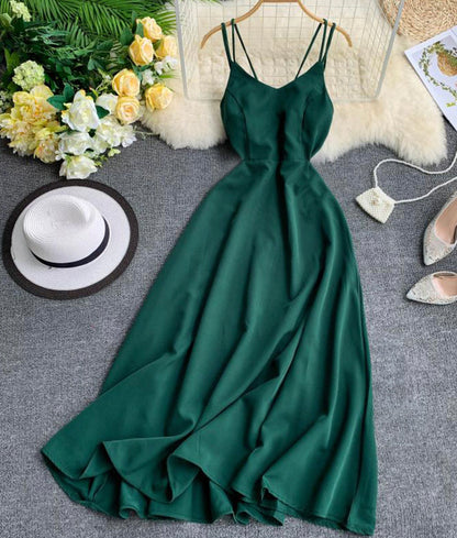 Einfaches A-Linien-Kleid mit V-Ausschnitt, modisches Kleid 888