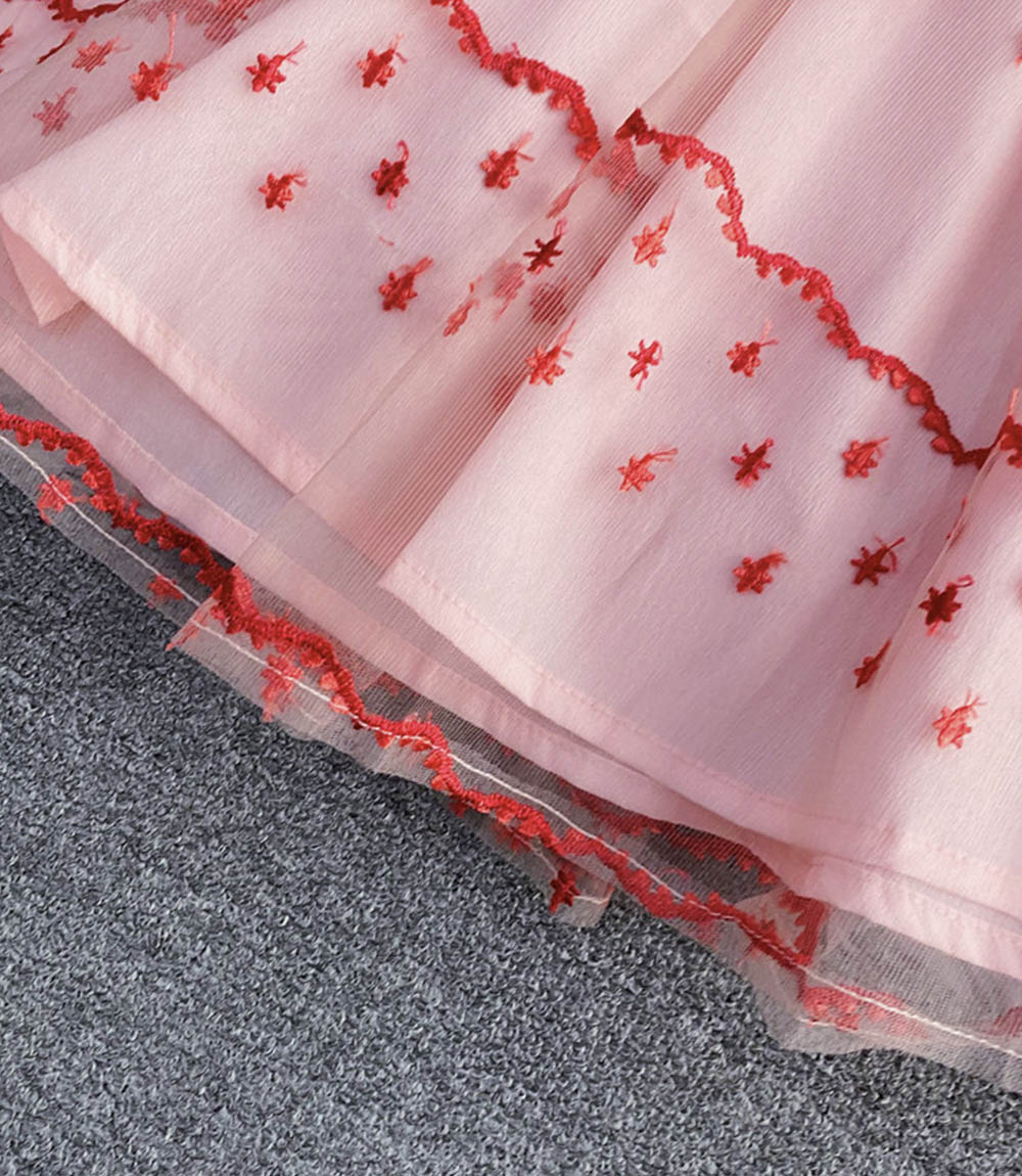 Pink A-Linie Spitze kurzes Kleid Modekleid 842