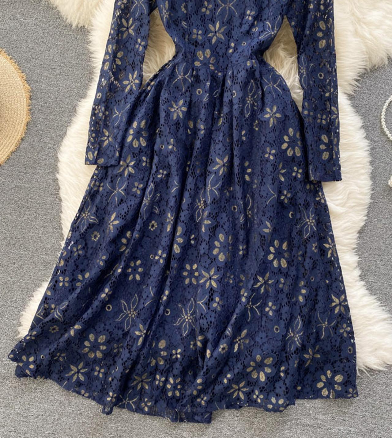 Elegantes Spitzenkleid mit langen Ärmeln Kleid in A-Linie 776