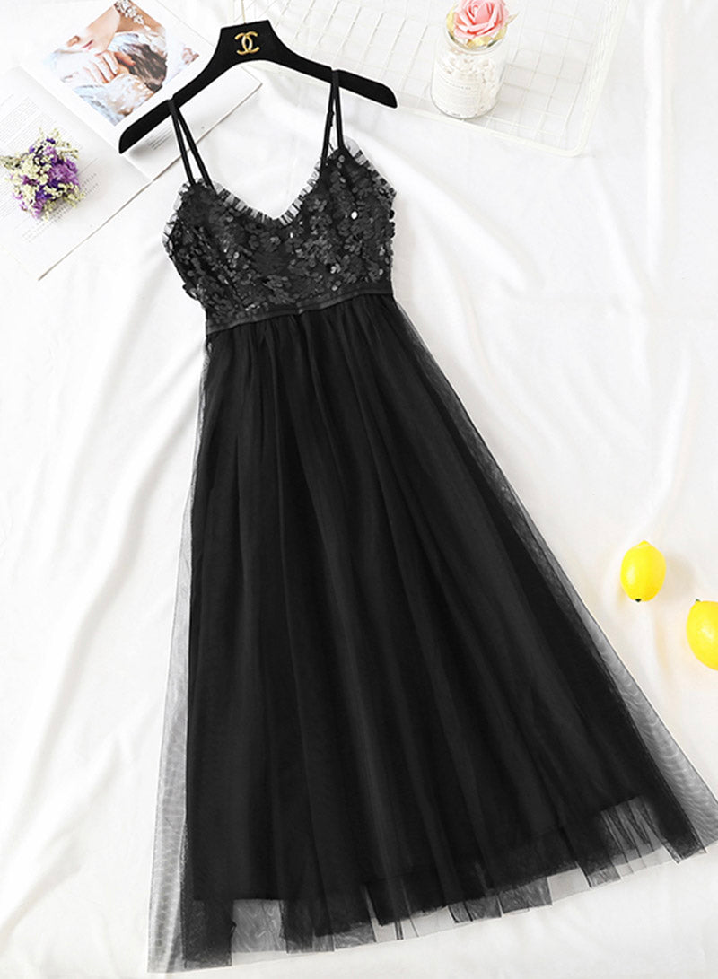 A line v neck tulle dress women's dress  1153