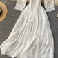 White A line lace dress v neck dress  871