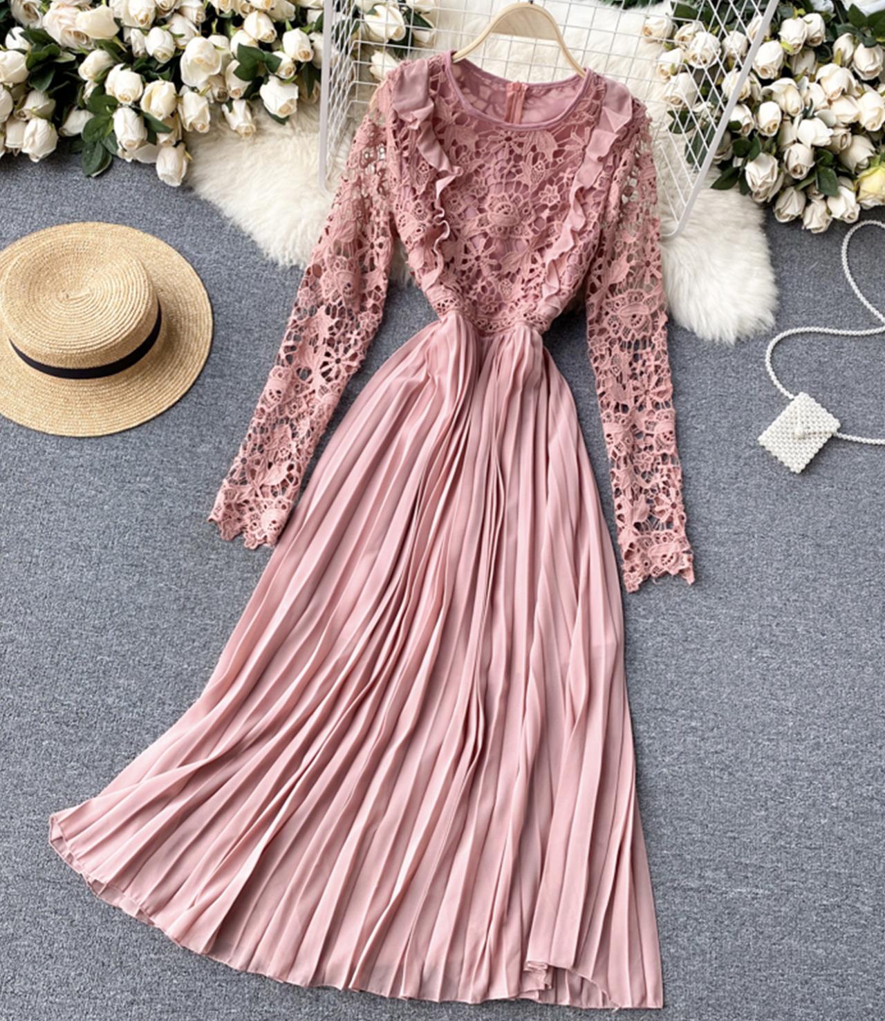 Stylish long sleeve lace dress  768