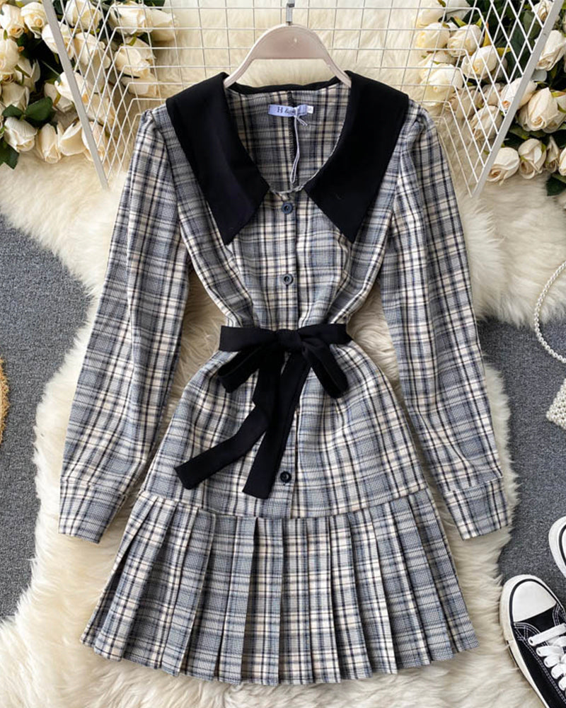 Jolie robe à carreaux à manches longues 1011