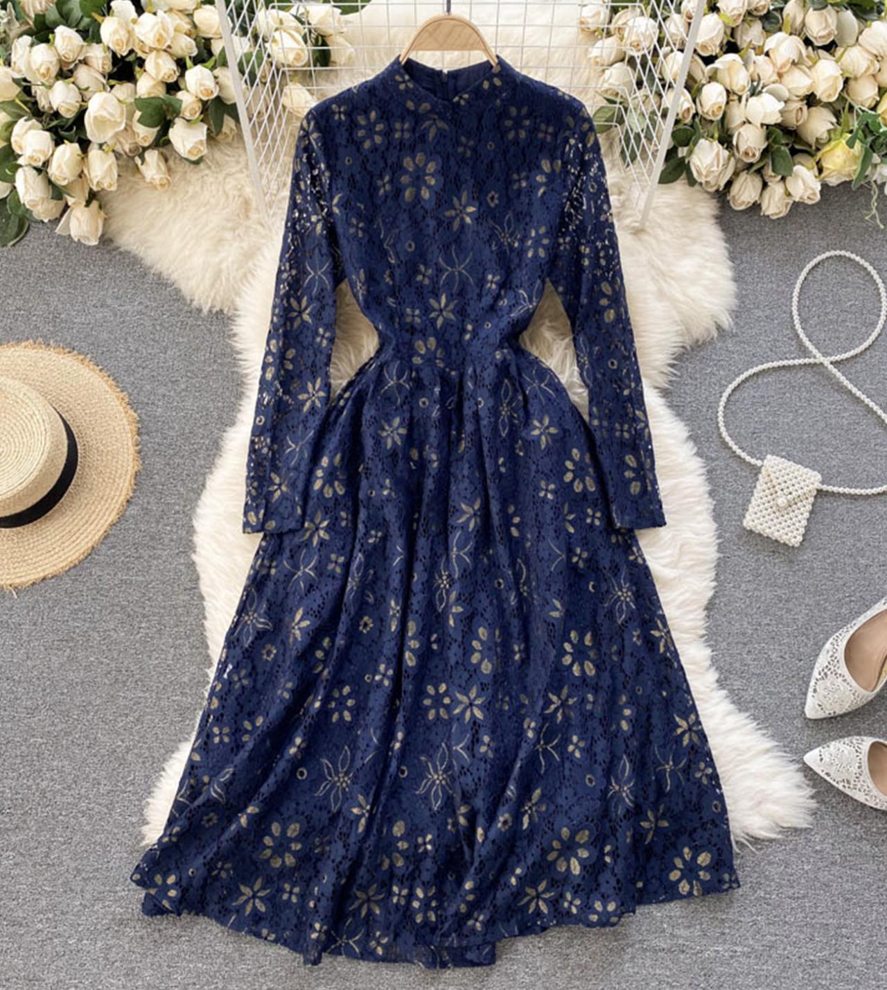 Elegantes Spitzenkleid mit langen Ärmeln Kleid in A-Linie 776