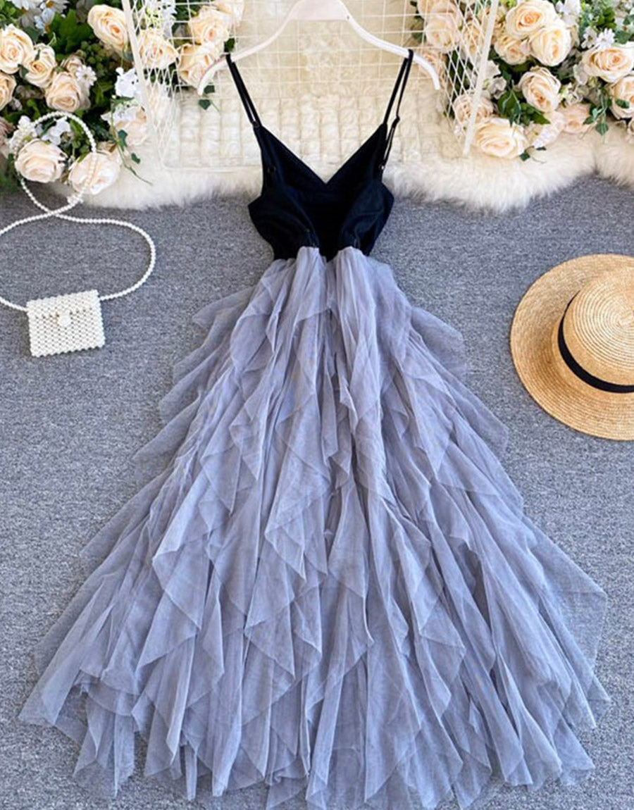 A line v neck tulle dress fashion dress  1122