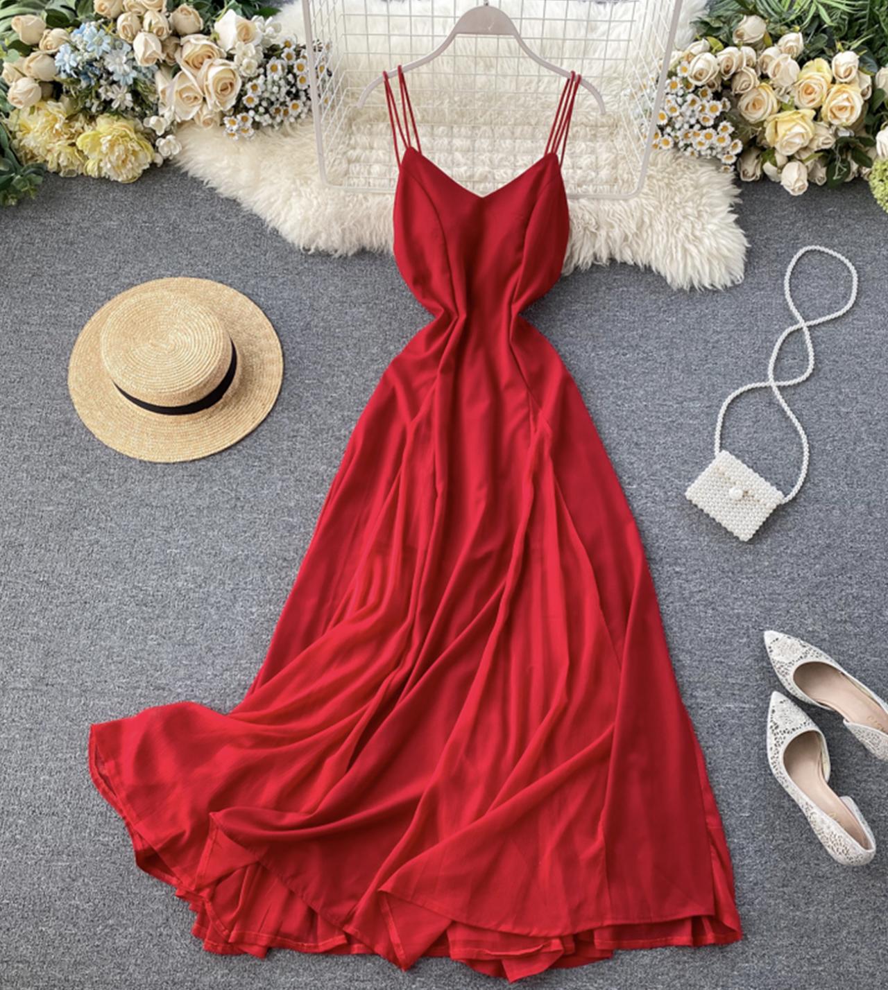 Stylish v neck chiffon dress A line dress  773