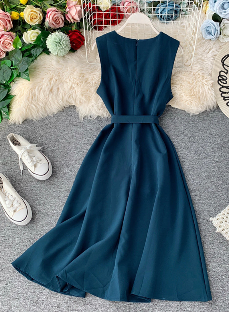Elegant v neck sleeveless dress women's dress  1228