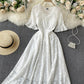White A line lace v neck dress  793