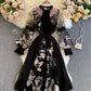 Unique A line embroidery dress black dress  828
