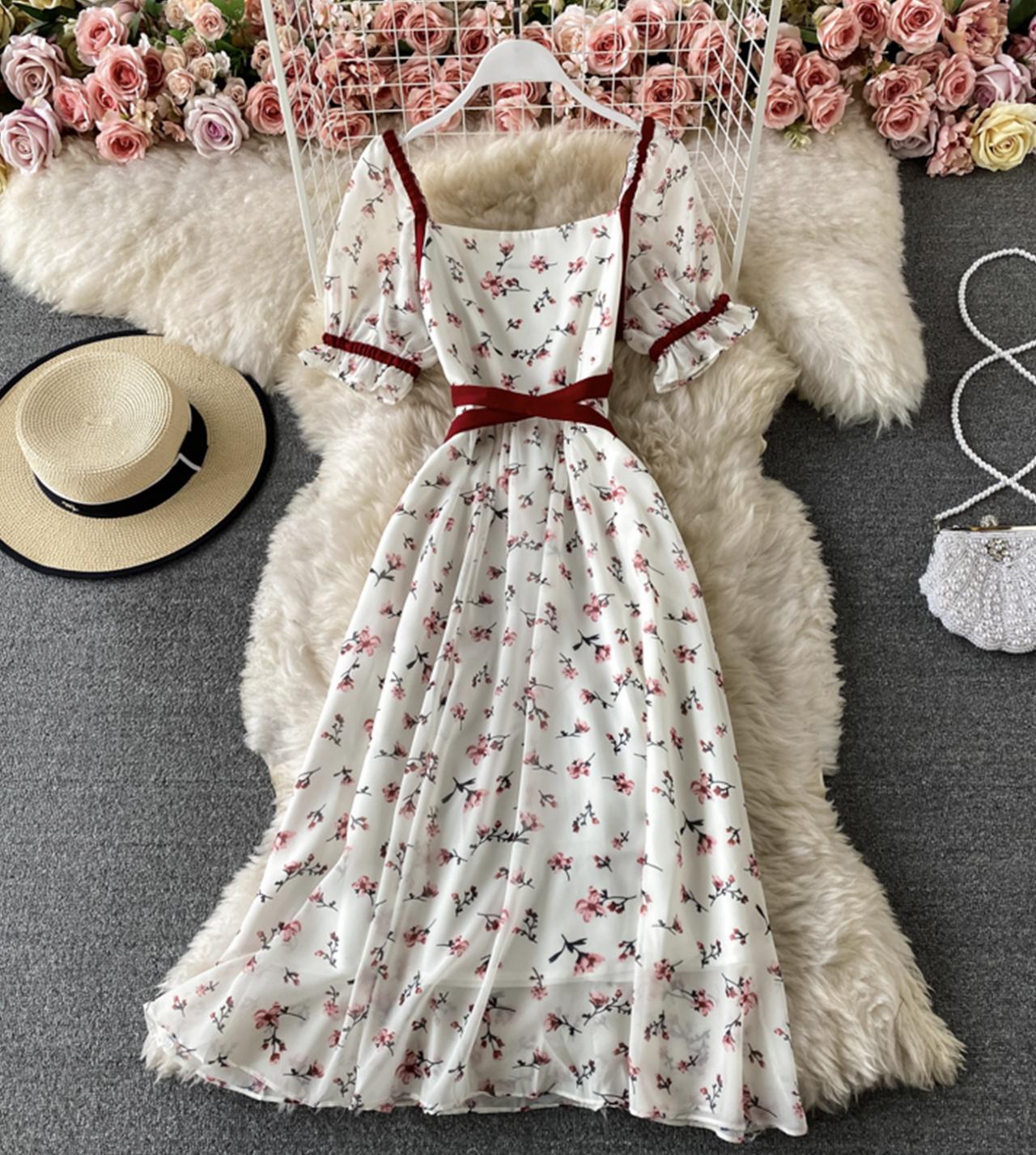 Süßes Blumenkleid in A-Linie, kurzes Kleid 807